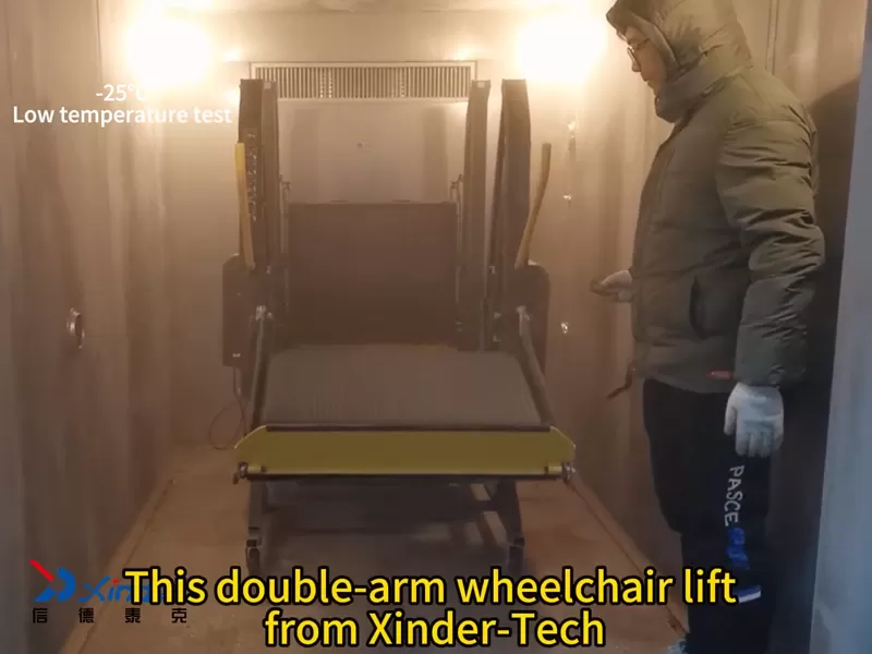 This Double-arm Wheelchair Lift Low-Temperature Working Conditions Test